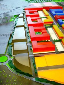 plastico modello architettura paesaggio scala volumi colorati