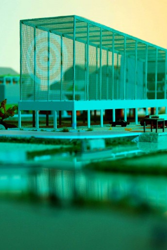 plastico modello architettura paesaggio urbano centro sportivo colori